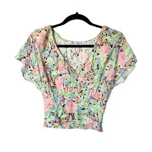 Zara NWOT Floral Cottagecore Smocked Top‎